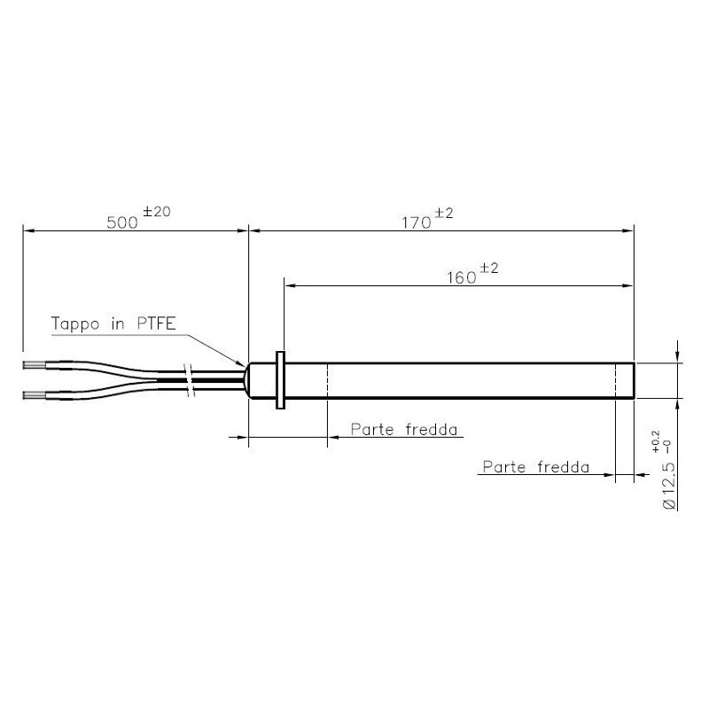 Gloeispiraal / Startpen staal met flens 160mm 350W (Ø12,5mm) - Afbeelding 2