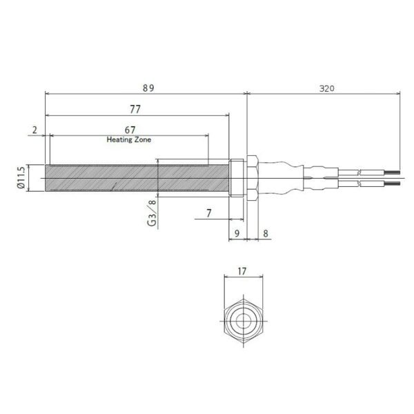 Gloeispiraal / Startpen keramisch 3/8" draad 89mm 300W (Ø11,50mm) - Afbeelding 2