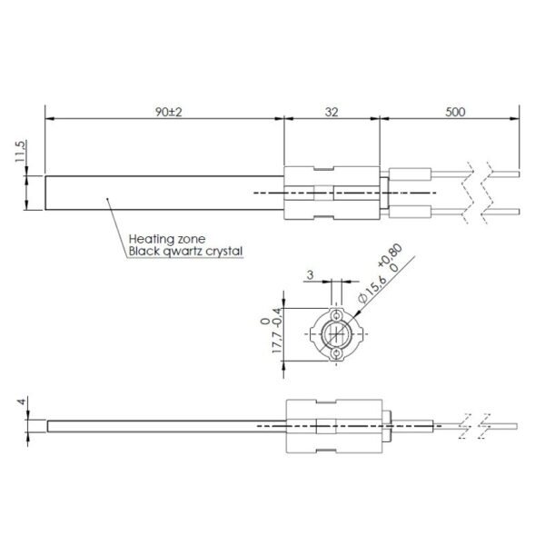 Gloeispiraal / Startpen Quartz met flens 300W 90mm - Afbeelding 2