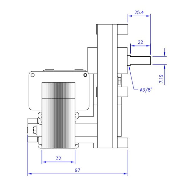 Mellor Vijzelmotor type FB1255 - 4rpm met as Ø9,5mm - Afbeelding 2