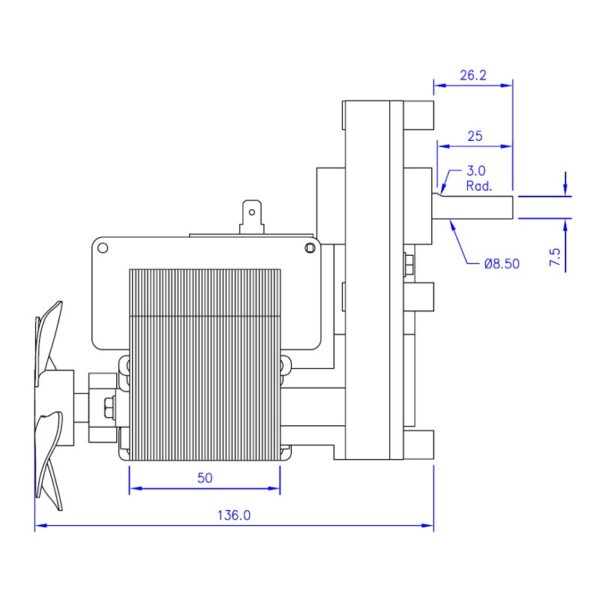 Mellor Vijzelmotor type FB1146 - 5,3rpm met as Ø8,5mm - Afbeelding 3