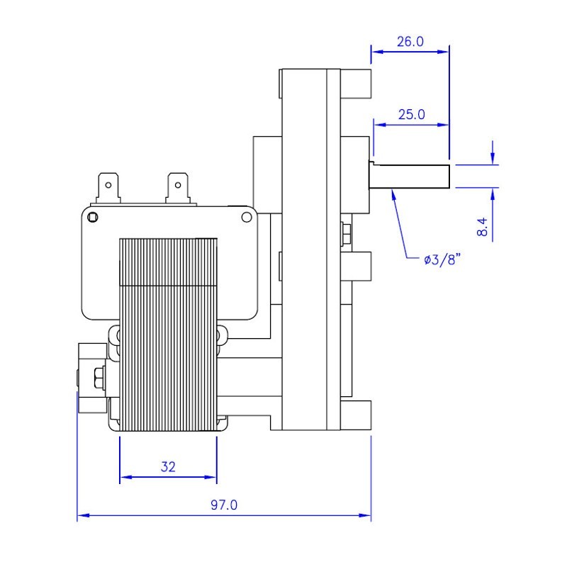Mellor Vijzelmotor type FB1263 - 3,3rpm met as Ø9,5mm - Afbeelding 2