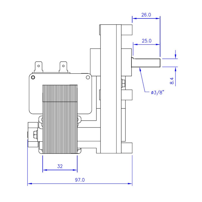 Mellor Vijzelmotor type FB1231 - 2rpm met as Ø9,5mm - Afbeelding 2