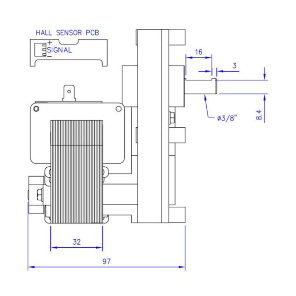 Mellor Vijzelmotor type FB1271 - 4rpm met as Ø9,5mm - Afbeelding 2