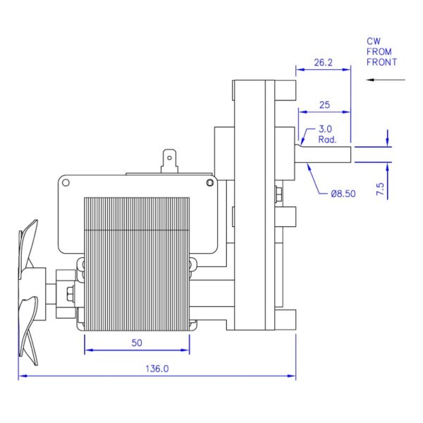 Mellor Vijzelmotor type FB1304 - 8rpm met as Ø8,5mm - Afbeelding 3
