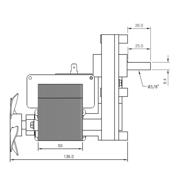 Mellor Vijzelmotor type FB1390 - 25rpm met as Ø9,50mm - Afbeelding 2