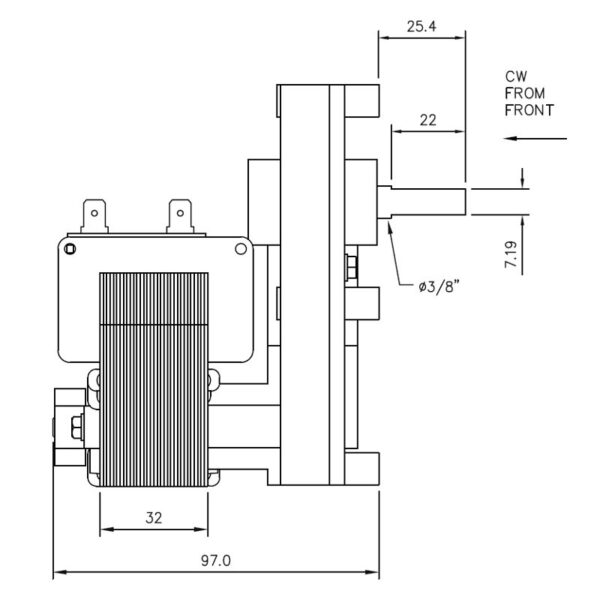 Mellor Vijzelmotor type FB1407 - 3rpm met as Ø9,5mm - Afbeelding 2