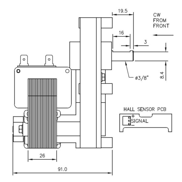Mellor Vijzelmotor type FB1294 - 2rpm met as Ø9,5mm - Afbeelding 3