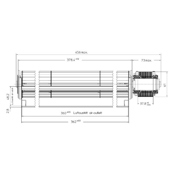 EBM Tangentieel ventilator Ø65mm type QLN65/3600A2-3038LH - Afbeelding 4