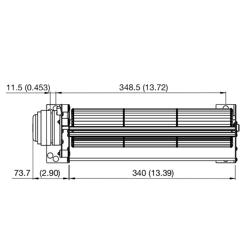 FANDIS Tangentieel ventilator Ø80mm type TNG23HB80X330CL-00K - Afbeelding 2